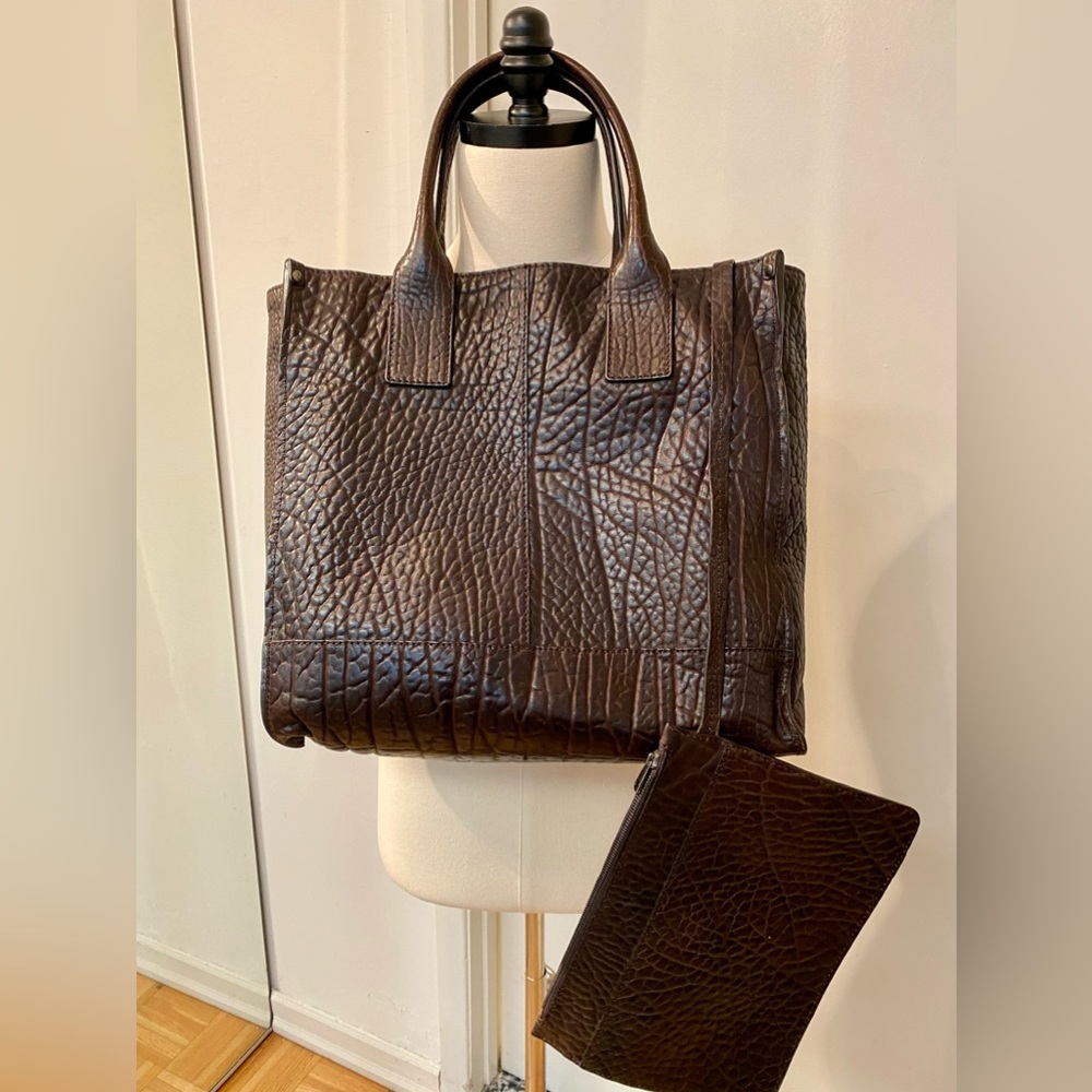 DOLCE & GABBANA  Brown Hammered Leather Tote with detachable pouch  (AUTHENTIC)